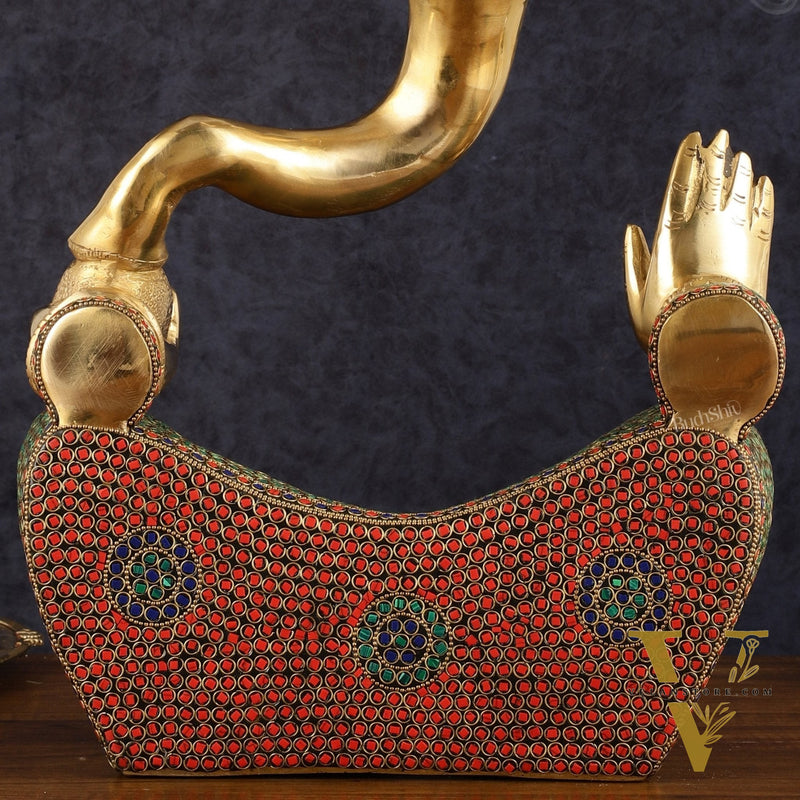 Brass large Modern Abstract Ganesha Statue with Stonework 18 "