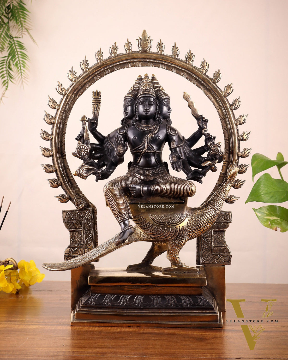 Brass Large Murugan with six faces statue 17"
