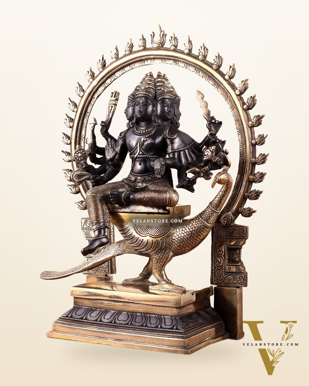 Brass Large Murugan with six faces statue 17"