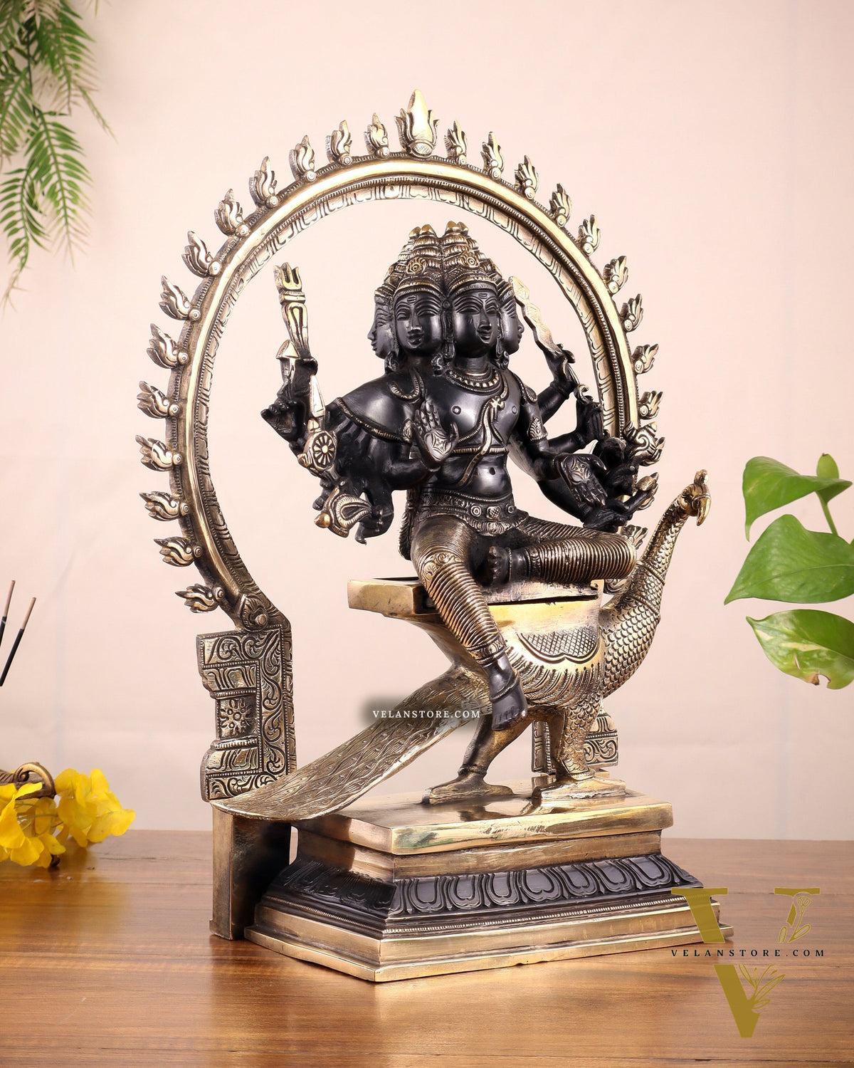 Brass Large Murugan with six faces statue 17"