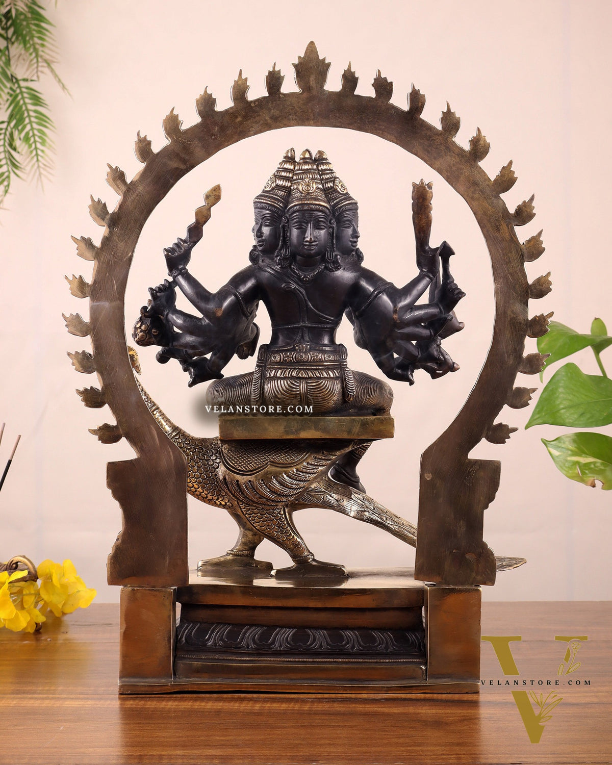 Brass Large Murugan with six faces statue 17"