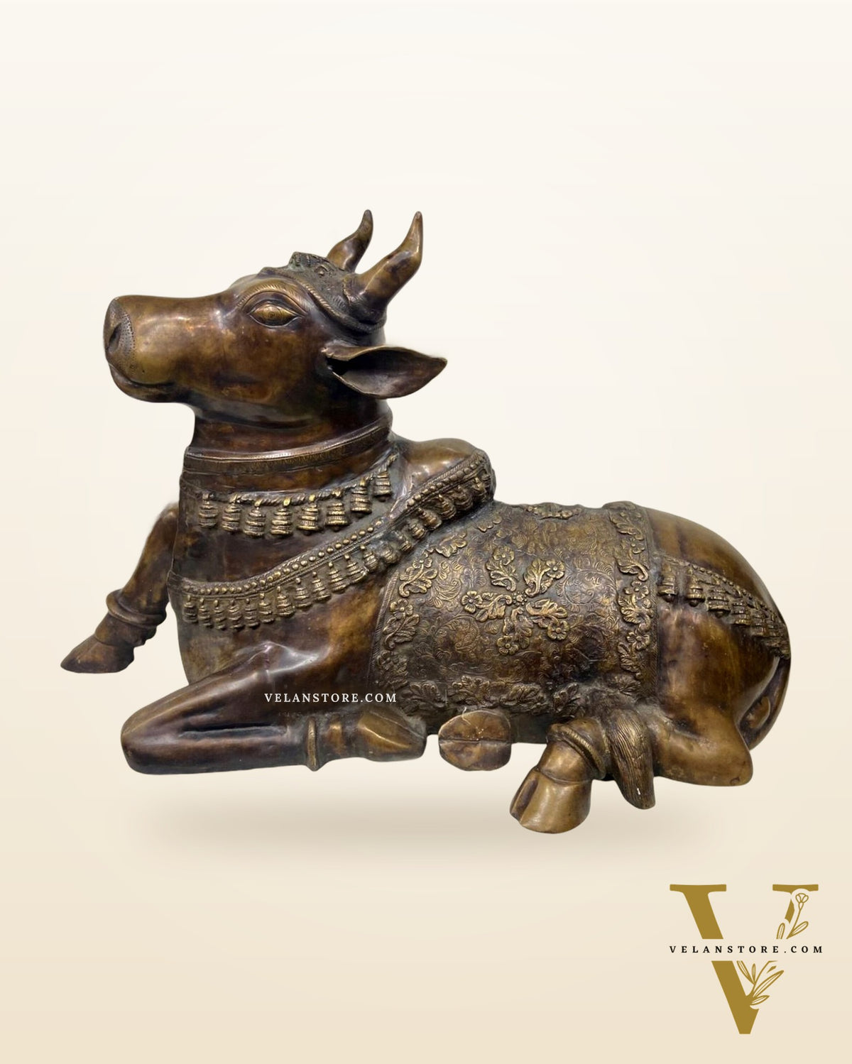 Brass Large Nandi Sculpture 34 inch vintage tone