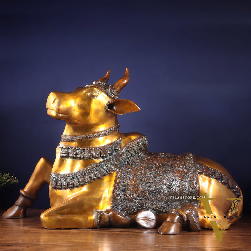 Brass Large Nandi Sculpture | BudhShiv 33" radiant gold