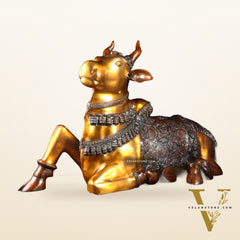 Brass Large Nandi Sculpture | BudhShiv 33" radiant gold