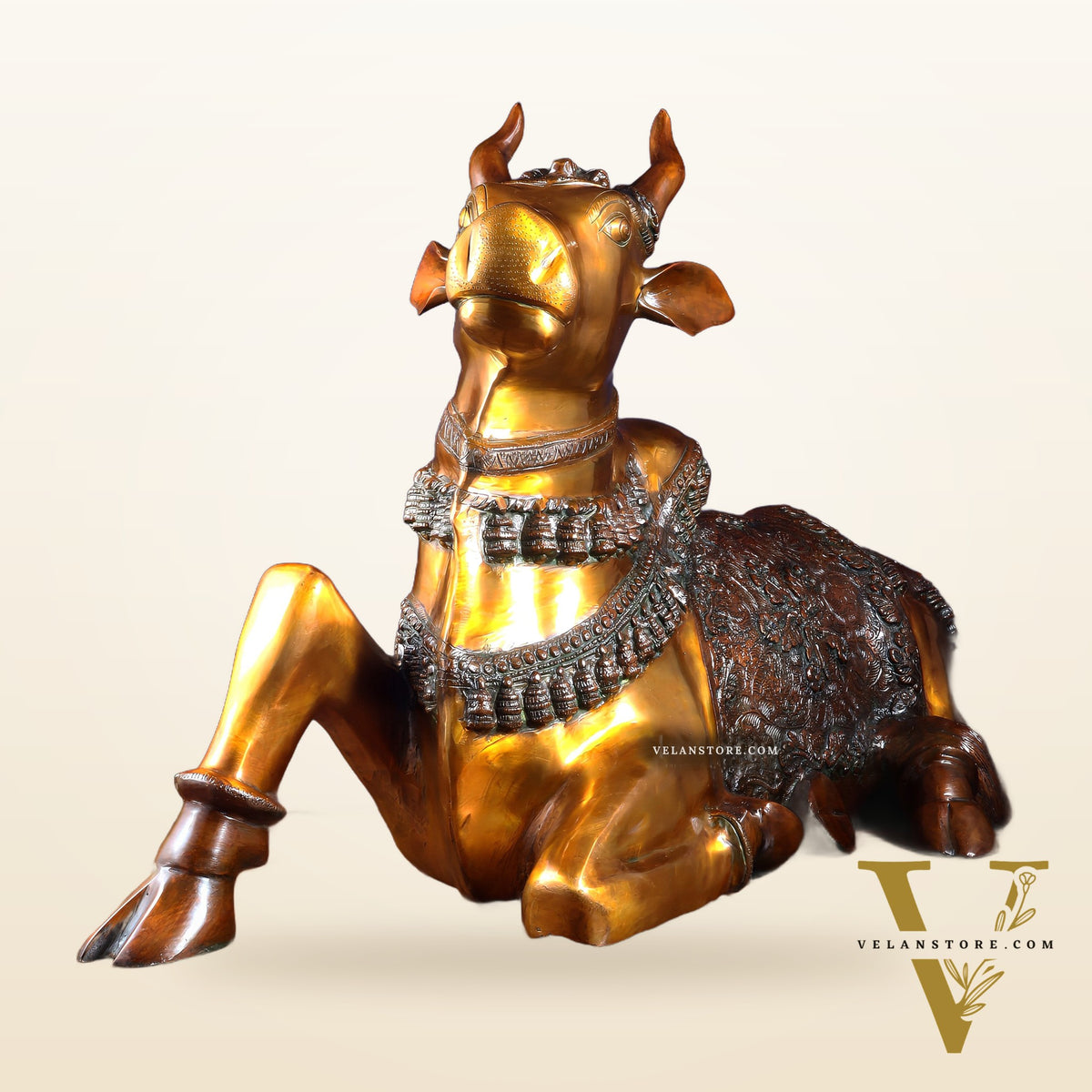 Brass Large Nandi Sculpture | BudhShiv 33" radiant gold