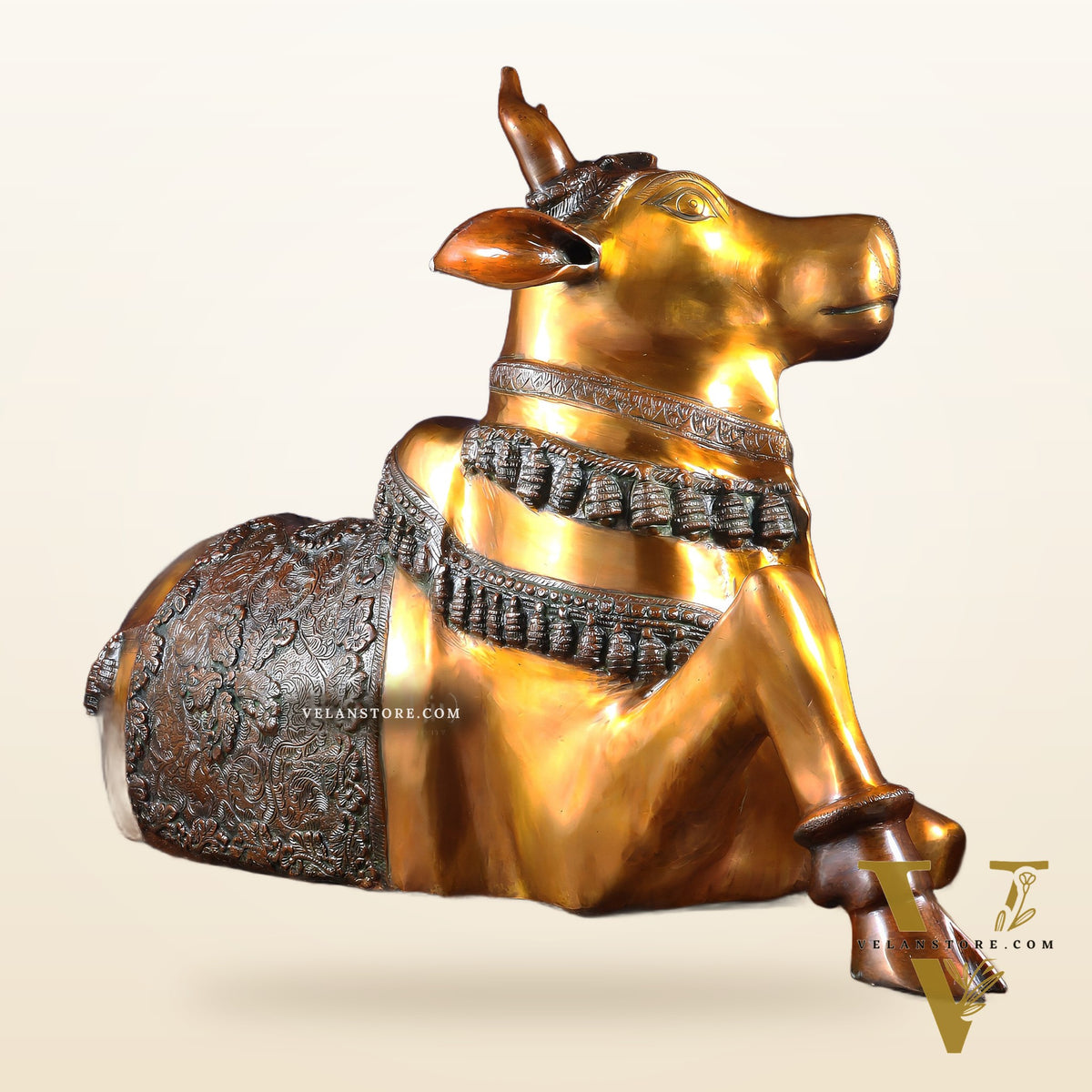Brass Large Nandi Sculpture | BudhShiv 33" radiant gold