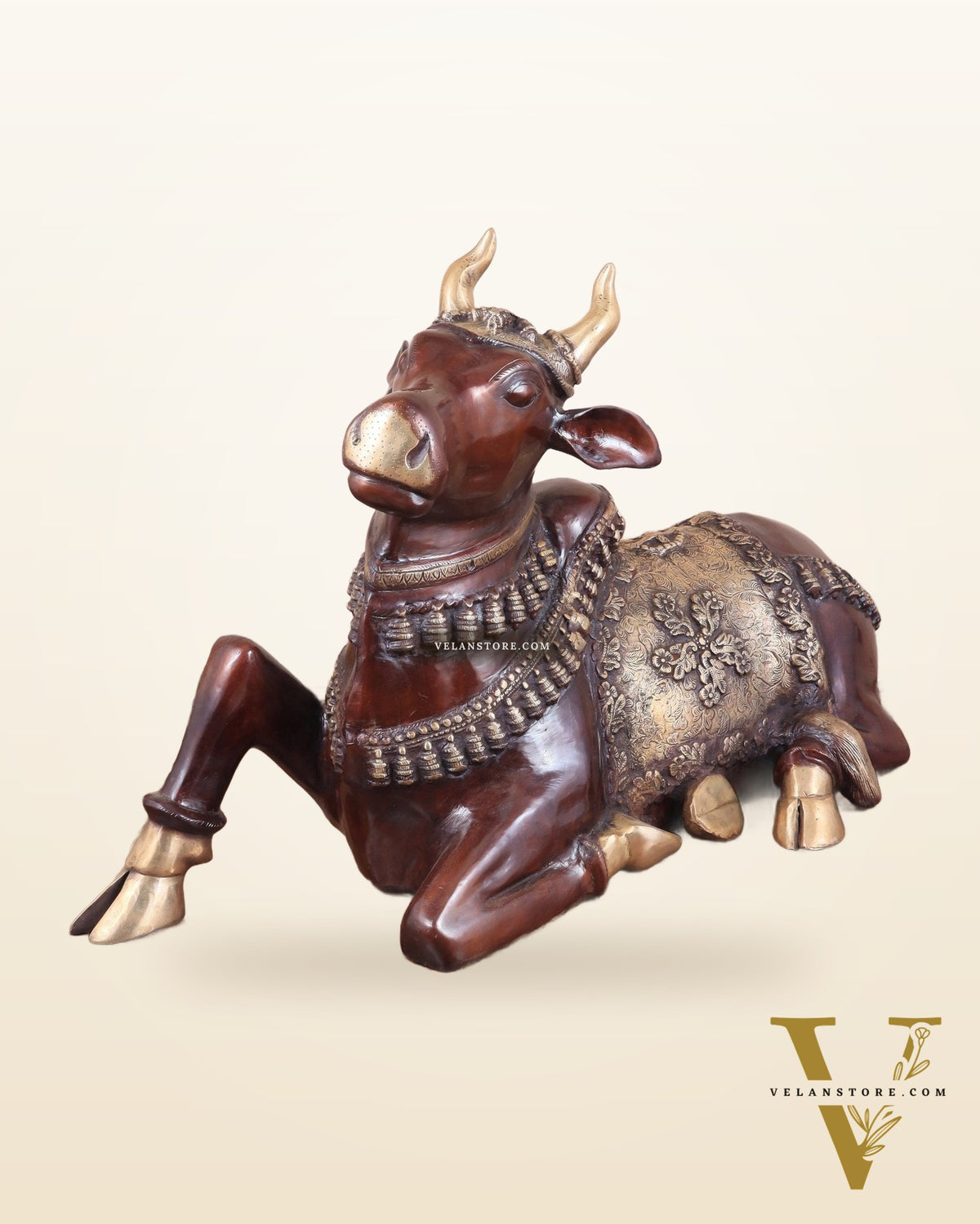 Brass Large Nandi statue 33" glossy brown
