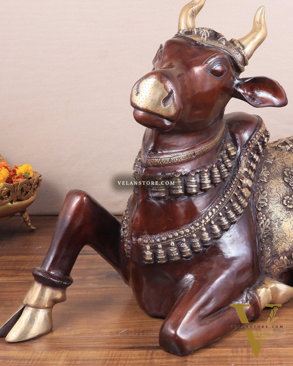 Brass Large Nandi statue 33" glossy brown
