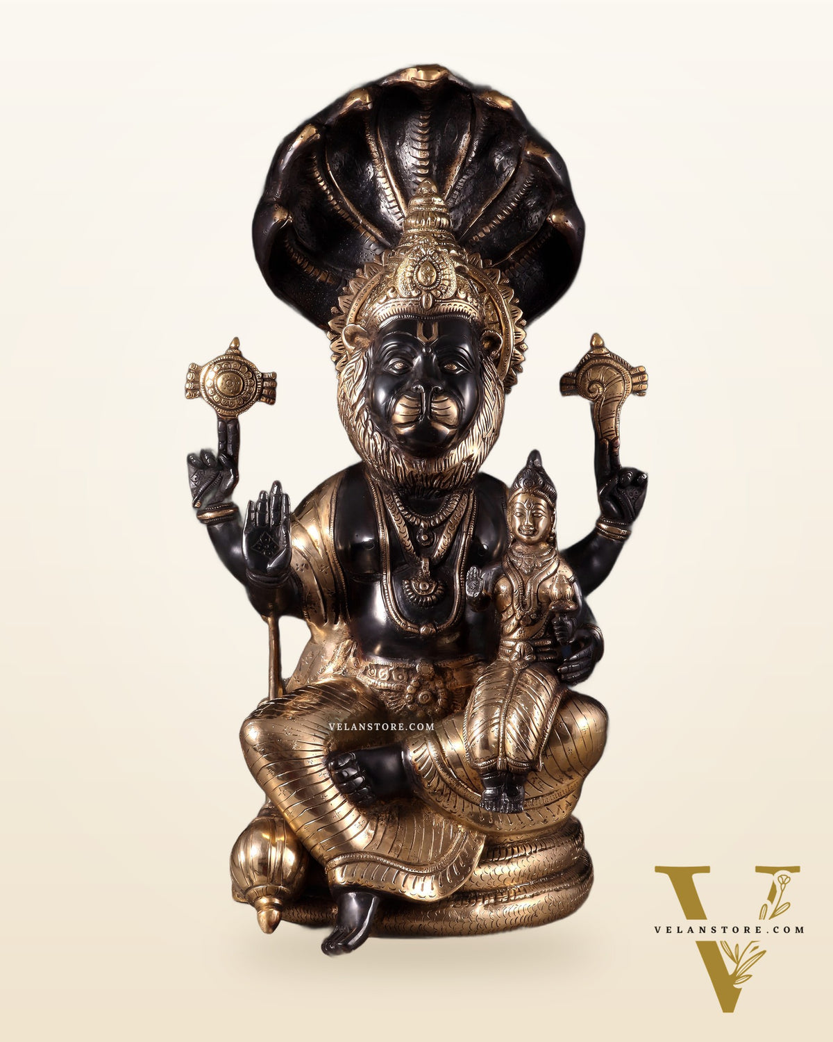 Brass Large Narsimha Lakshmi with Sheshanaaga Statue – 23"