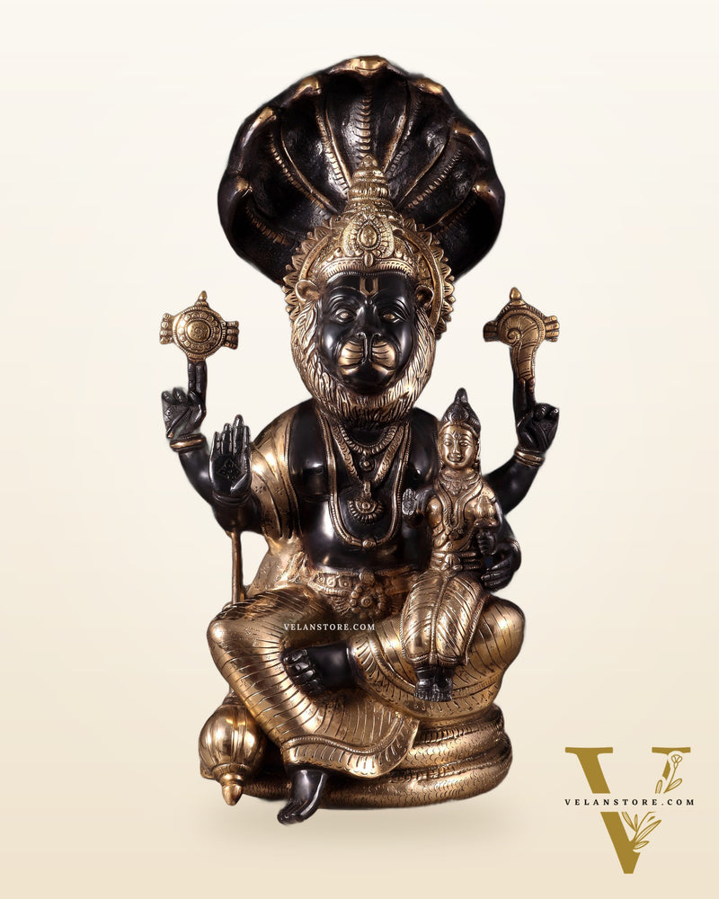 Brass Large Narsimha Lakshmi with Sheshanaaga Statue – 23"