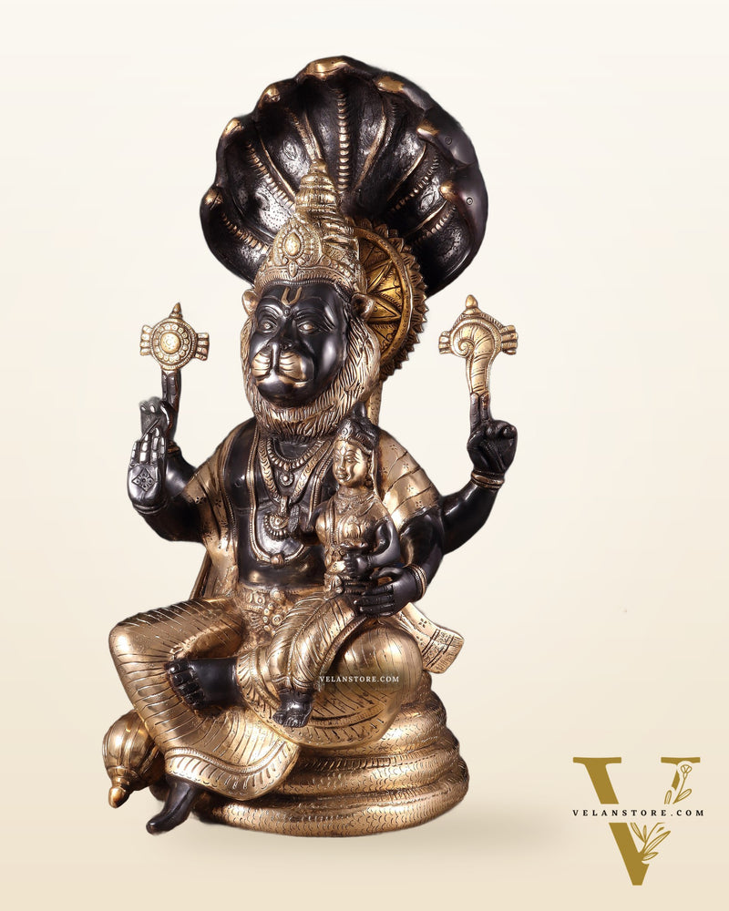 Brass Large Narsimha Lakshmi with Sheshanaaga Statue – 23"