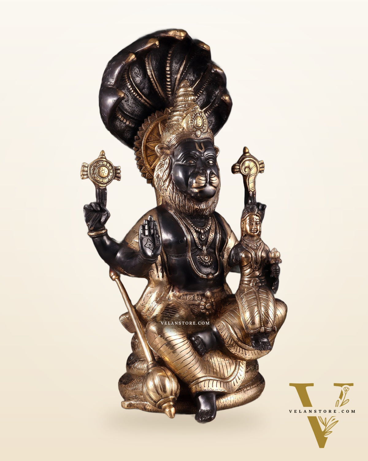 Brass Large Narsimha Lakshmi with Sheshanaaga Statue – 23"