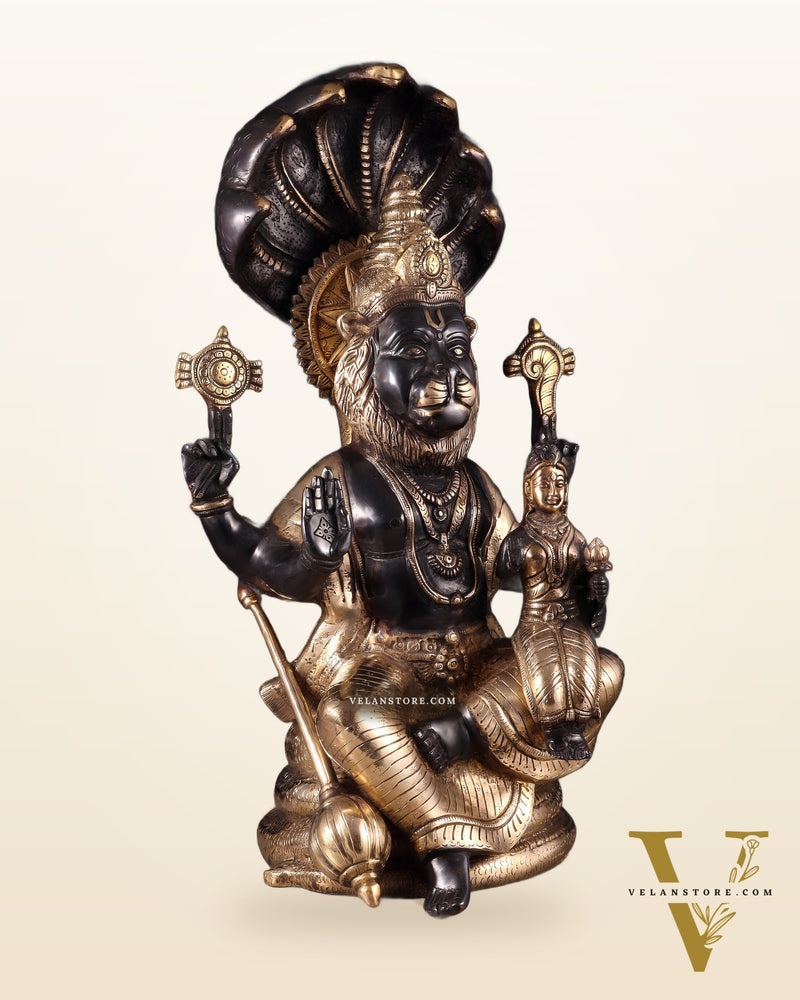 Brass Large Narsimha Lakshmi with Sheshanaaga Statue – 23"