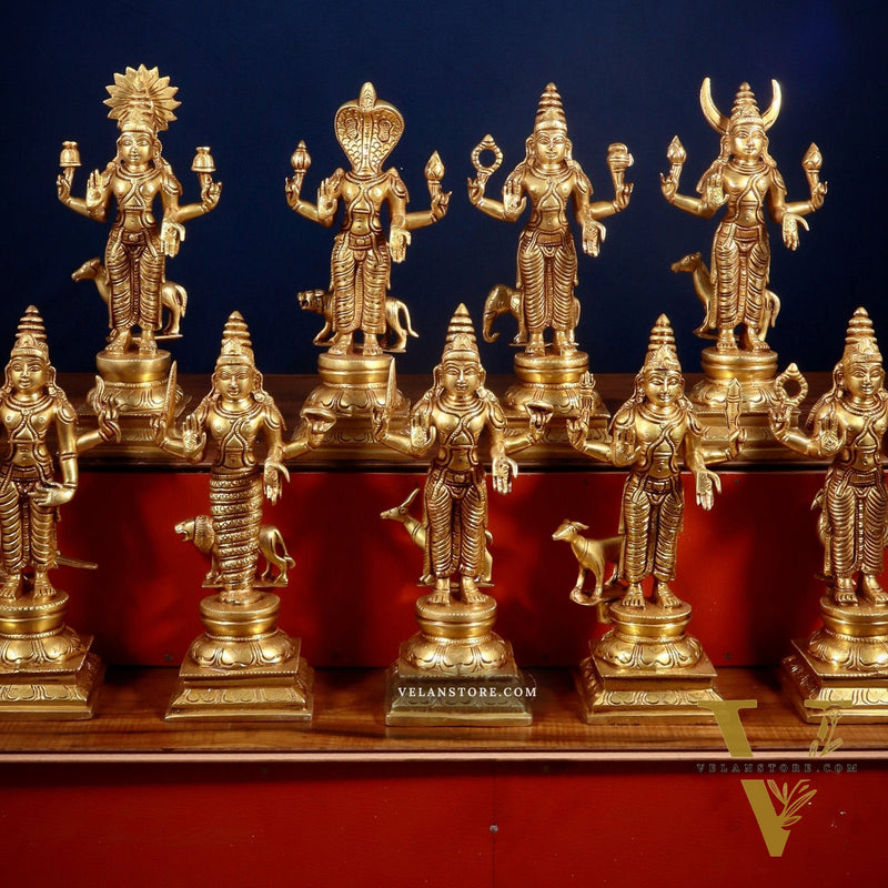 Brass Large Navagraha Idol Set – 12 inch Hindu Planets with Superfine Carvings