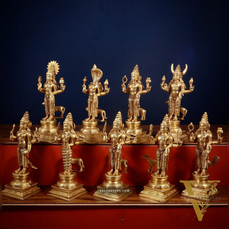 Brass Large Navagraha Idol Set – 12 inch Hindu Planets with Superfine Carvings