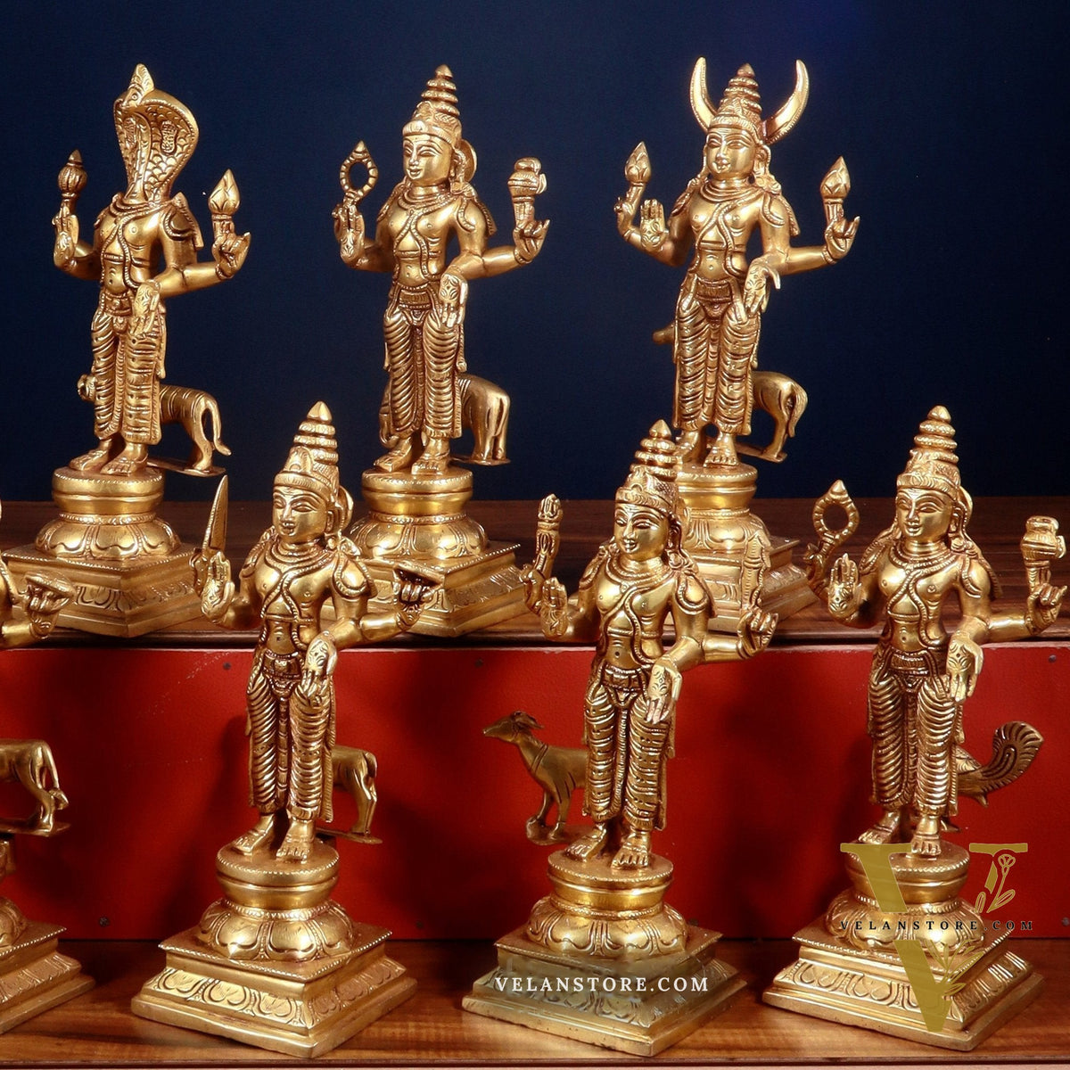 Brass Large Navagraha Idol Set – 12 inch Hindu Planets with Superfine Carvings