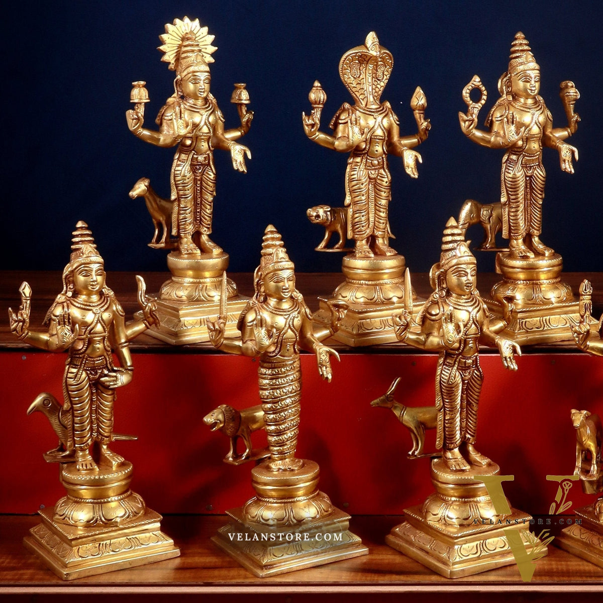 Brass Large Navagraha Idol Set – 12 inch Hindu Planets with Superfine Carvings