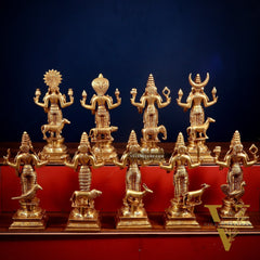 Brass Large Navagraha Idol Set – 12 inch Hindu Planets with Superfine Carvings