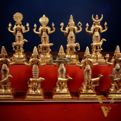 Brass Large Navagraha Idol Set – 12 inch Hindu Planets with Superfine Carvings