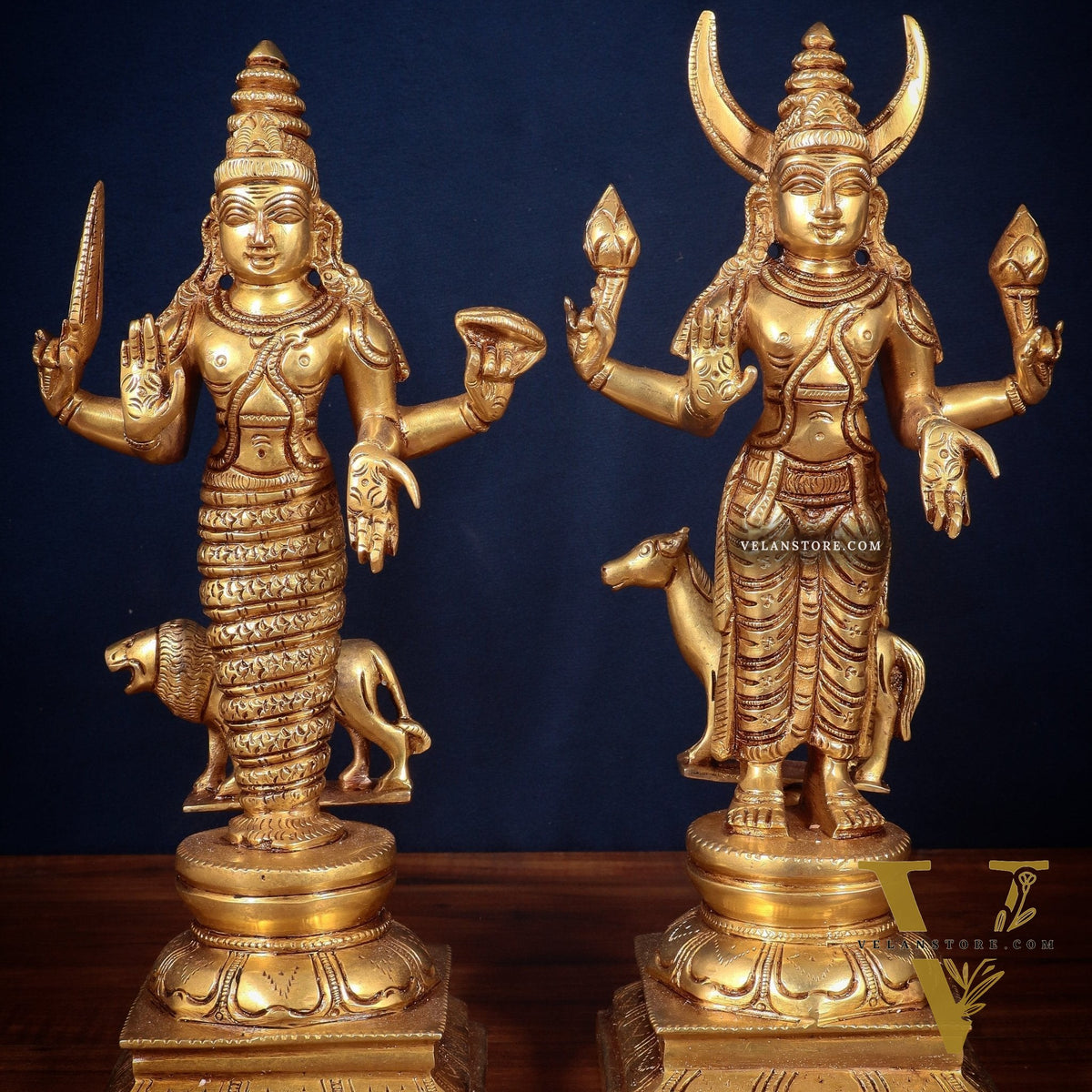 Brass Large Navagraha Idol Set – 12 inch Hindu Planets with Superfine Carvings