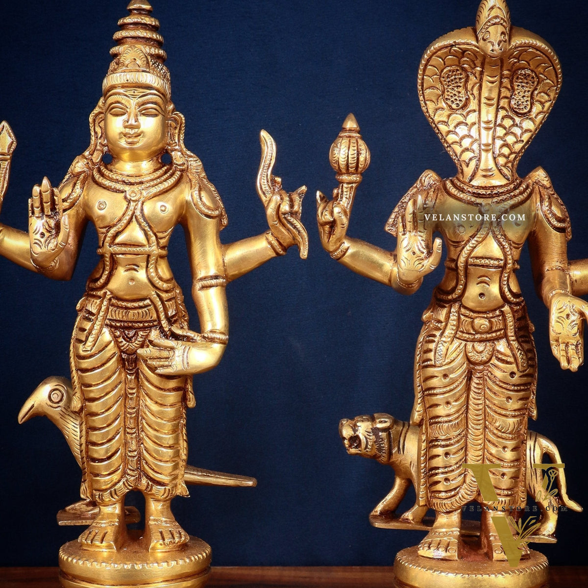 Brass Large Navagraha Idol Set – 12 inch Hindu Planets with Superfine Carvings