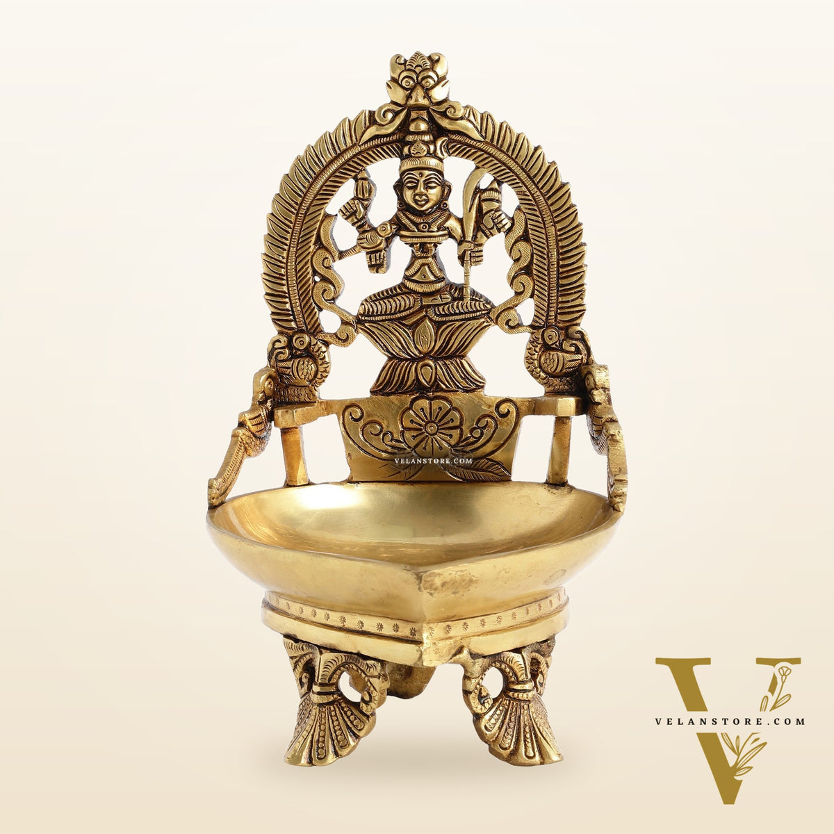 Brass large Rajarajeshwari Kamakshi amman Kamatchi oil lamp 9"