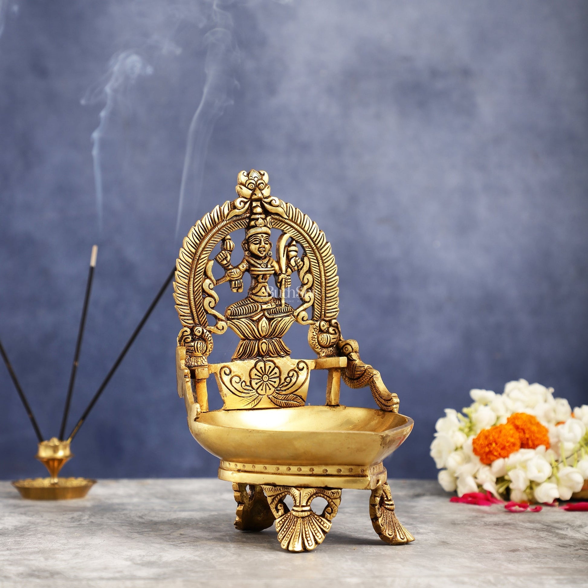 Brass large Rajarajeshwari Kamakshi amman Kamatchi oil lamp 9"