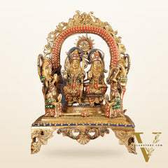 Brass large Ram Darbar Idol with Stonework | 16 inch (Ramapatabhishekam)