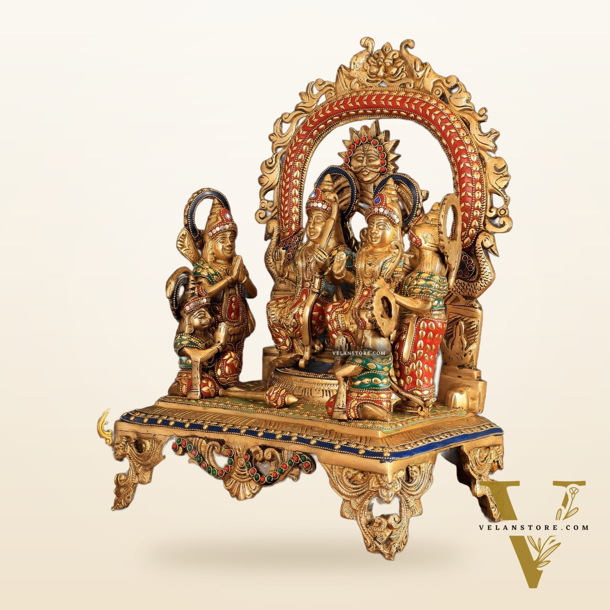 Brass large Ram Darbar Idol with Stonework | 16 inch (Ramapatabhishekam)