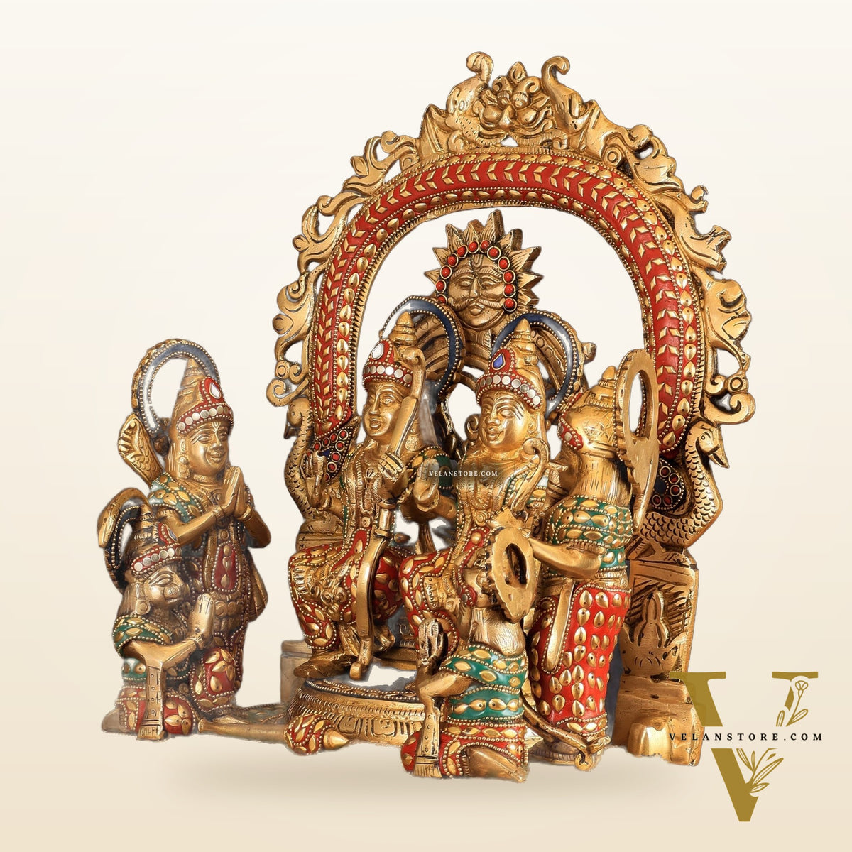 Brass large Ram Darbar Idol with Stonework | 16 inch (Ramapatabhishekam)