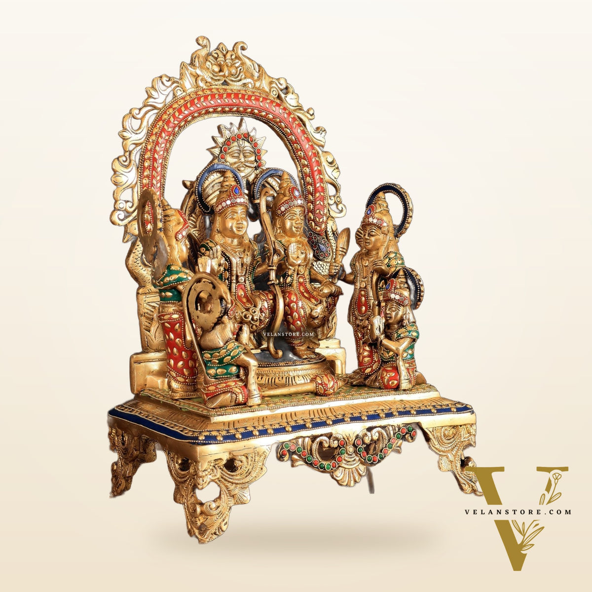 Brass large Ram Darbar Idol with Stonework | 16 inch (Ramapatabhishekam)