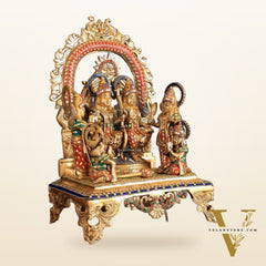Brass large Ram Darbar Idol with Stonework | 16 inch (Ramapatabhishekam)