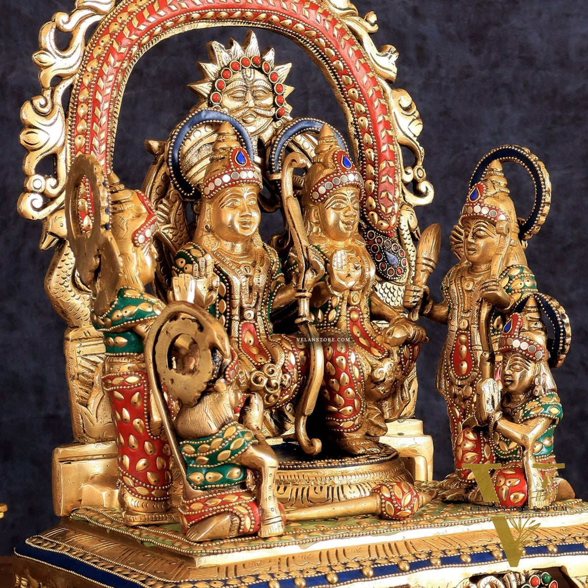 Brass large Ram Darbar Idol with Stonework | 16 inch (Ramapatabhishekam)