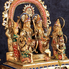 Brass large Ram Darbar Idol with Stonework | 16 inch (Ramapatabhishekam)