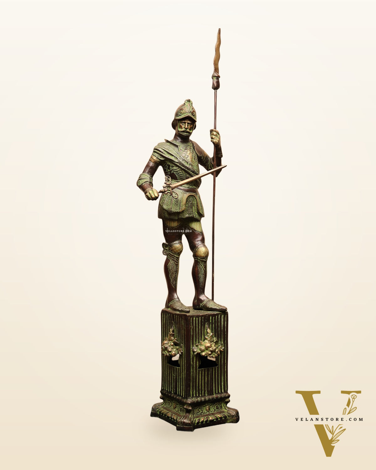 Brass Large Roman Warrior Vintage Statue – 49"