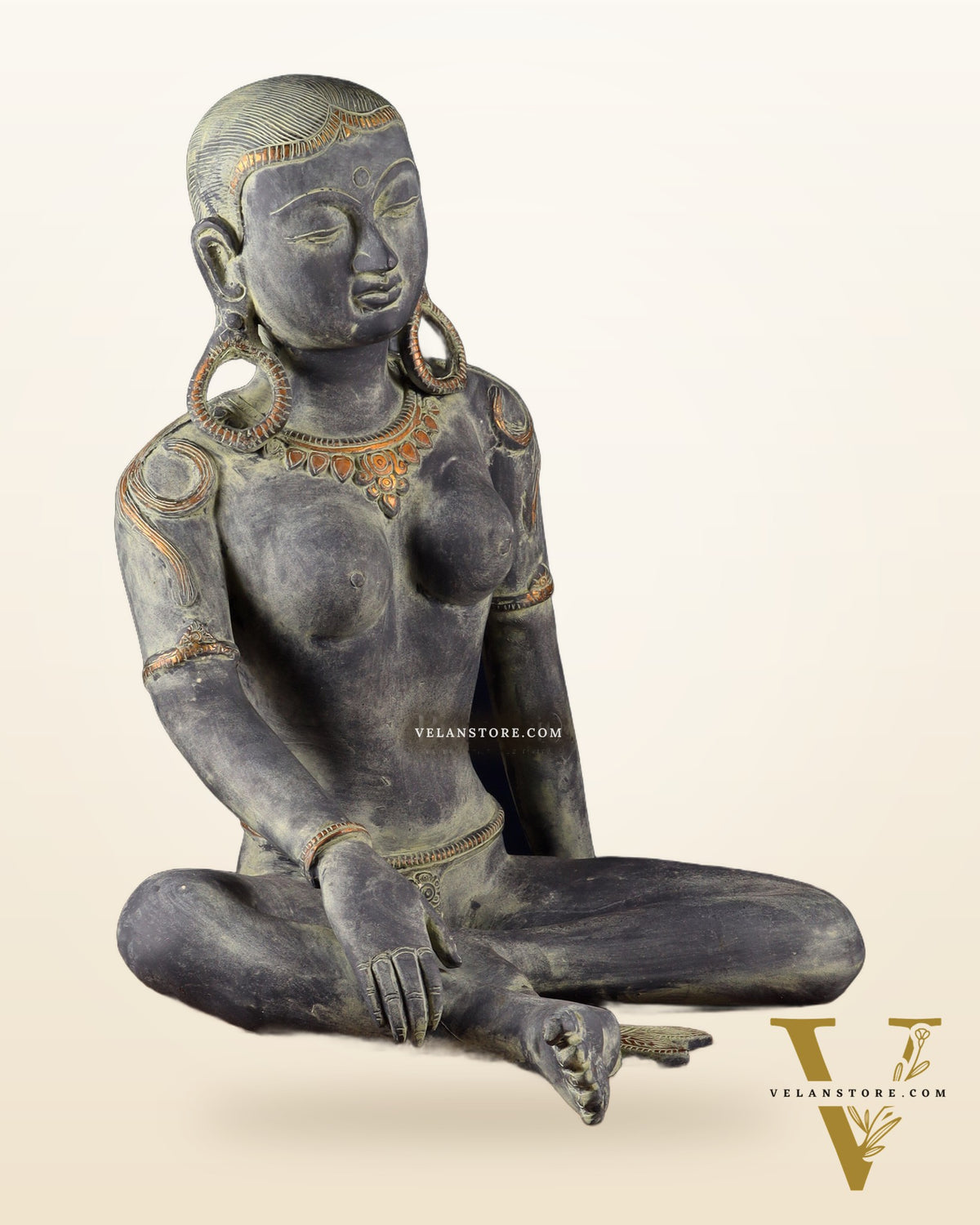 Brass Large seated Parvati – Tibetan Style, 19 Inch