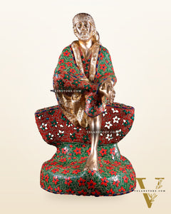 Brass large Shirdi Sai Baba Statue 24" floral stonework