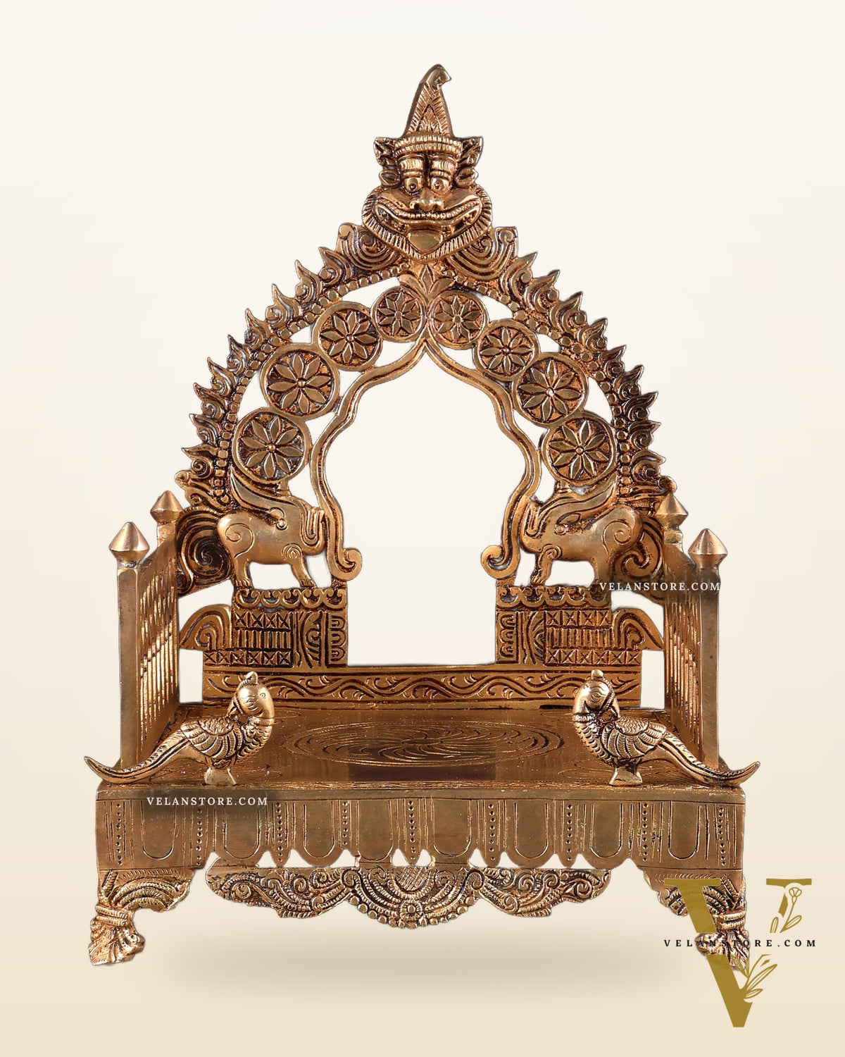 Brass Large Singhasan Chowki with Prabhavali – Temple Altar for Idols 14 inch