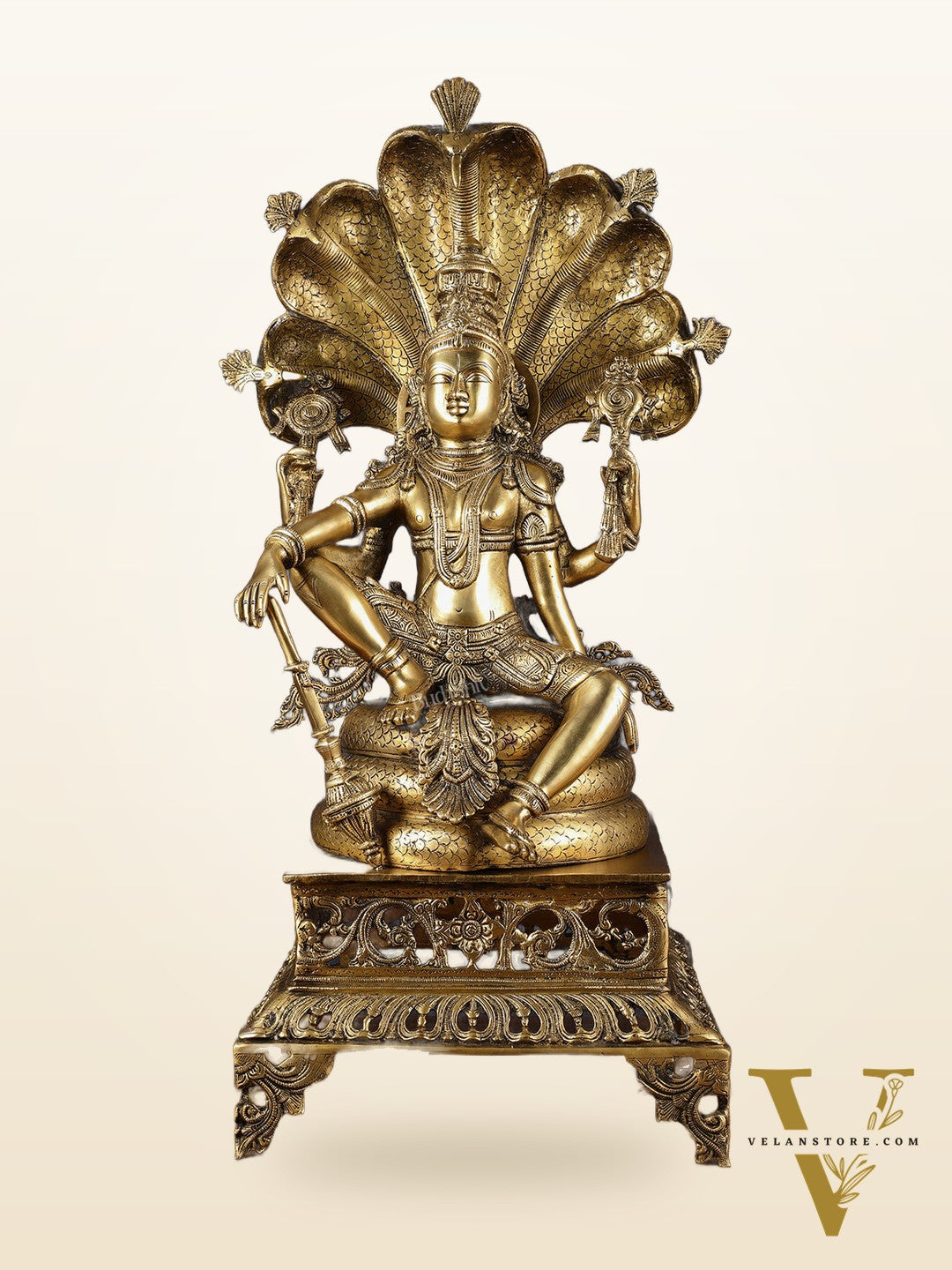 Brass large sitting Lord Vishnu Sculpture | 28 inch