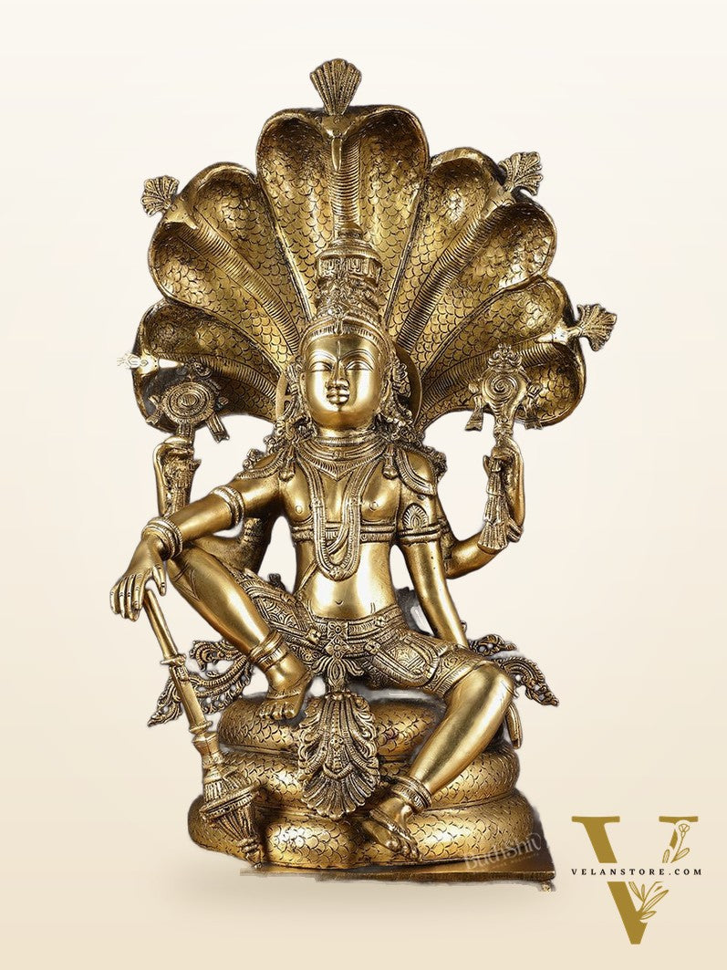 Brass large sitting Lord Vishnu Sculpture | 28 inch