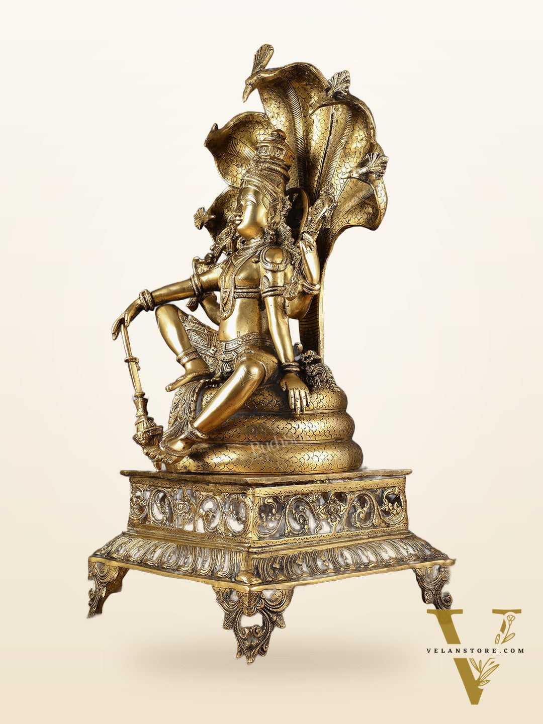 Brass large sitting Lord Vishnu Sculpture | 28 inch