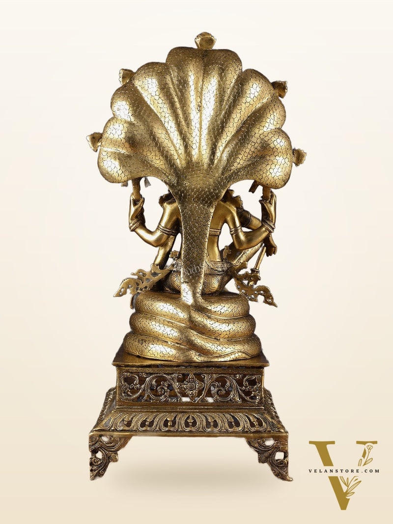 Brass large sitting Lord Vishnu Sculpture | 28 inch