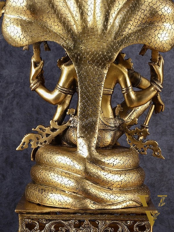 Brass large sitting Lord Vishnu Sculpture | 28 inch