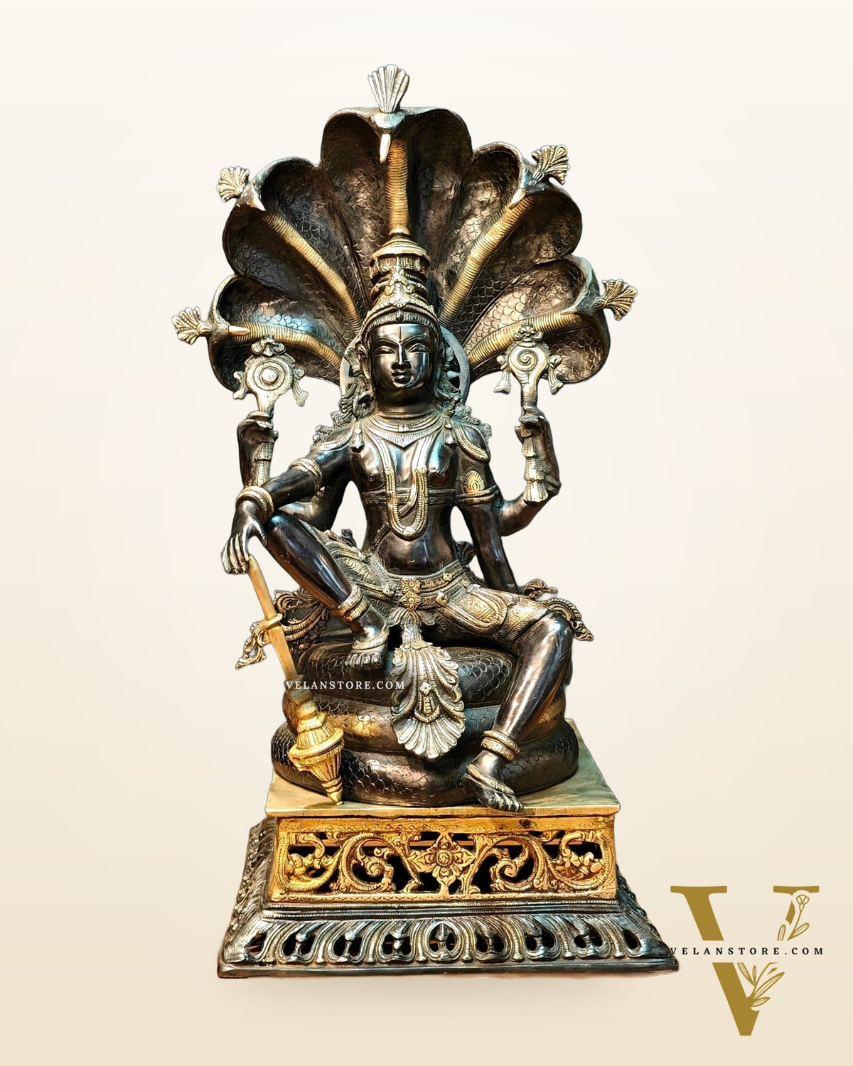 Brass large sitting Lord Vishnu Sculpture black | 25.5 inch