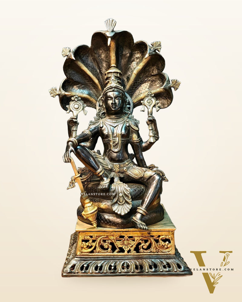 Brass large sitting Lord Vishnu Sculpture black | 25.5 inch