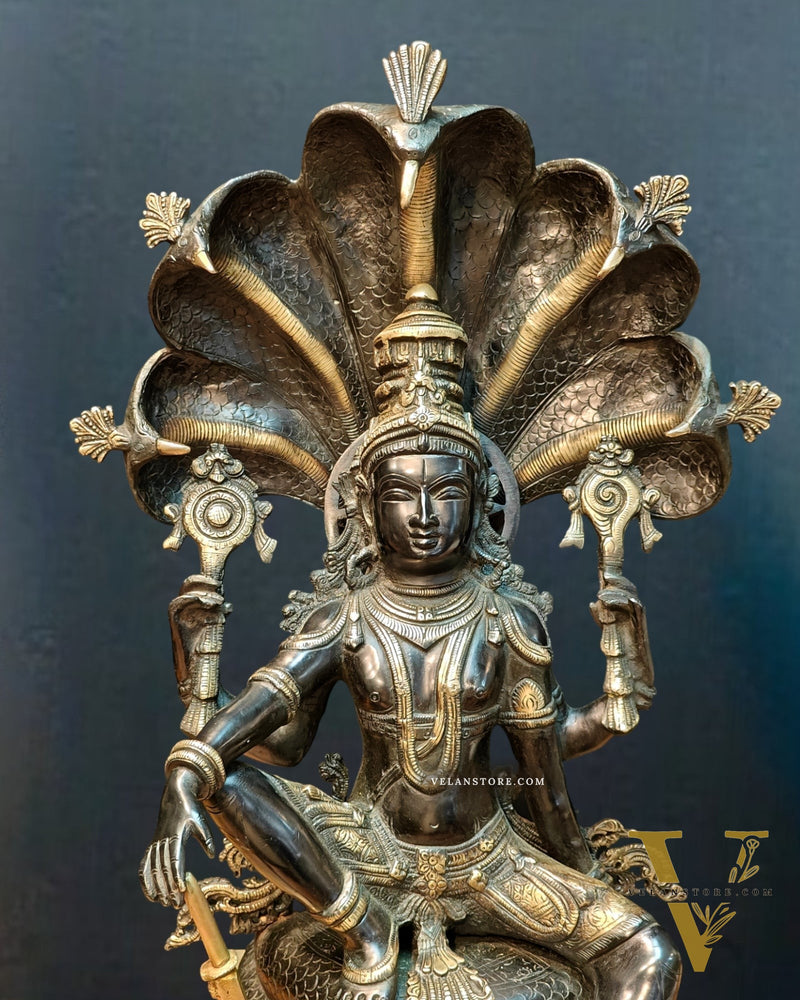 Brass large sitting Lord Vishnu Sculpture black | 25.5 inch