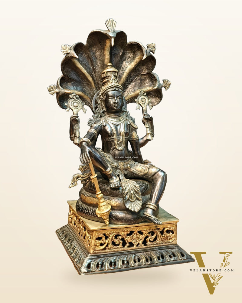 Brass large sitting Lord Vishnu Sculpture black | 25.5 inch