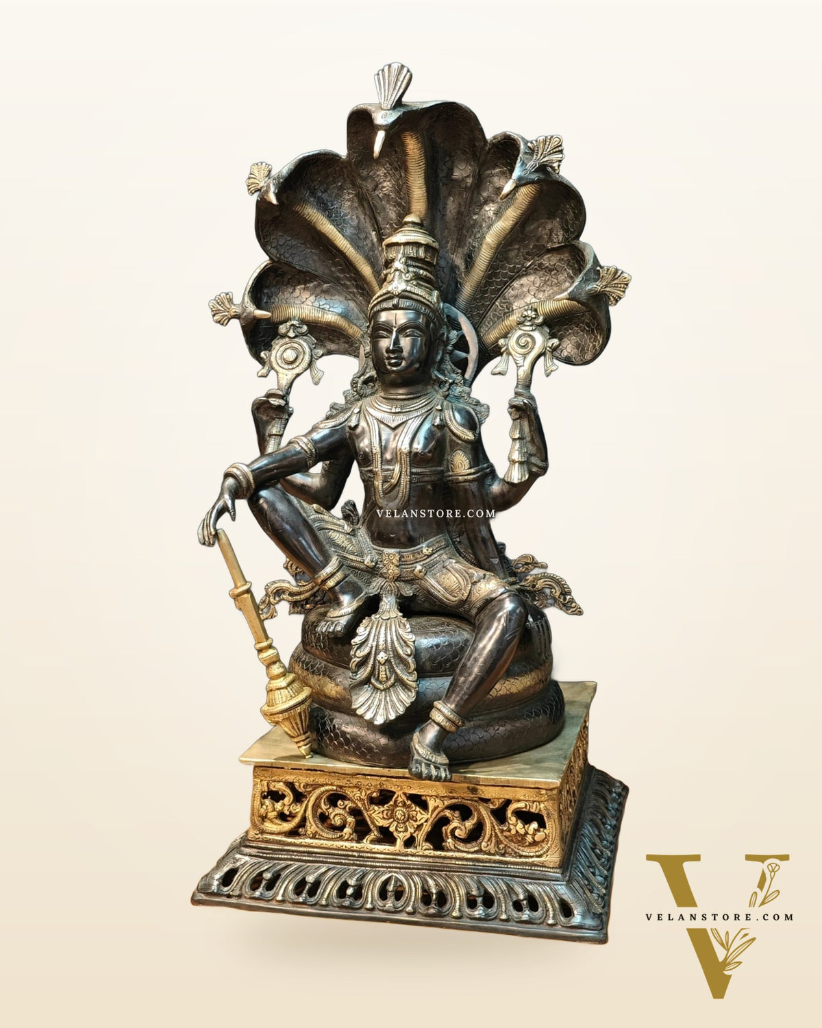 Brass large sitting Lord Vishnu Sculpture black | 25.5 inch
