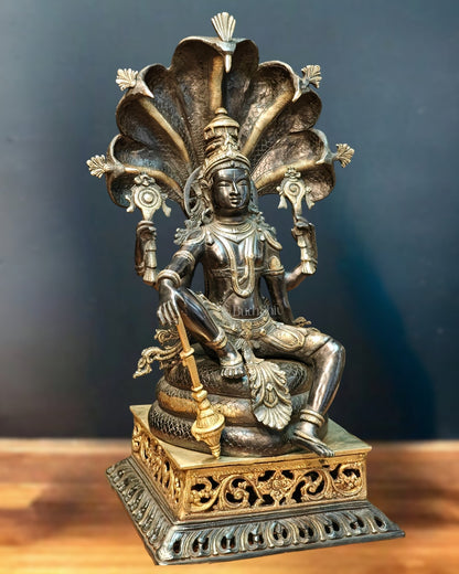 Brass large sitting Lord Vishnu Sculpture black | 25.5 inch