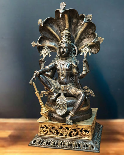 Brass large sitting Lord Vishnu Sculpture black | 25.5 inch